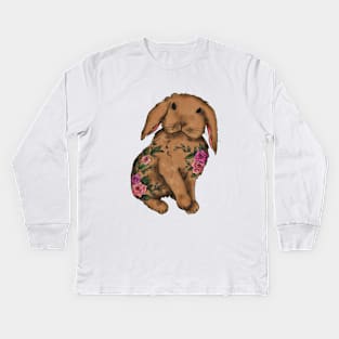 Floral Bunny Rabbit Kids Long Sleeve T-Shirt